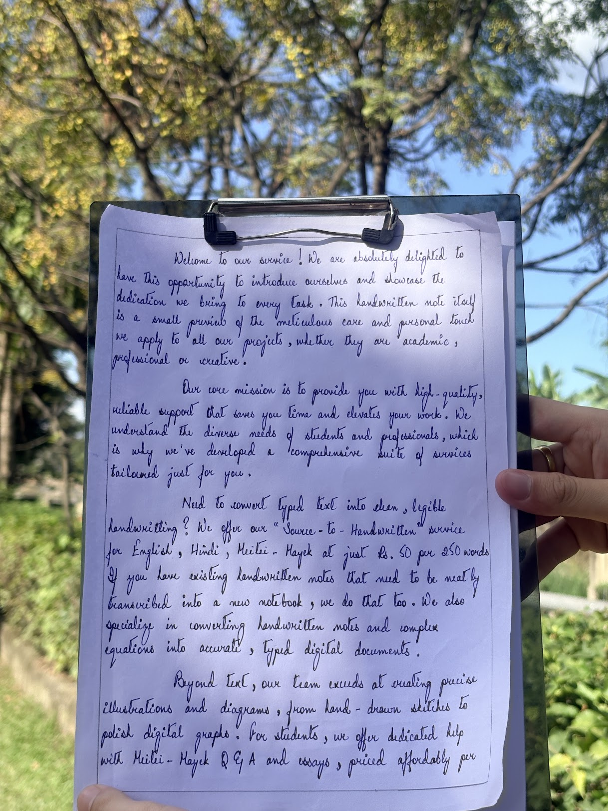 Handwriting sample showing cursive writing on unruled paper