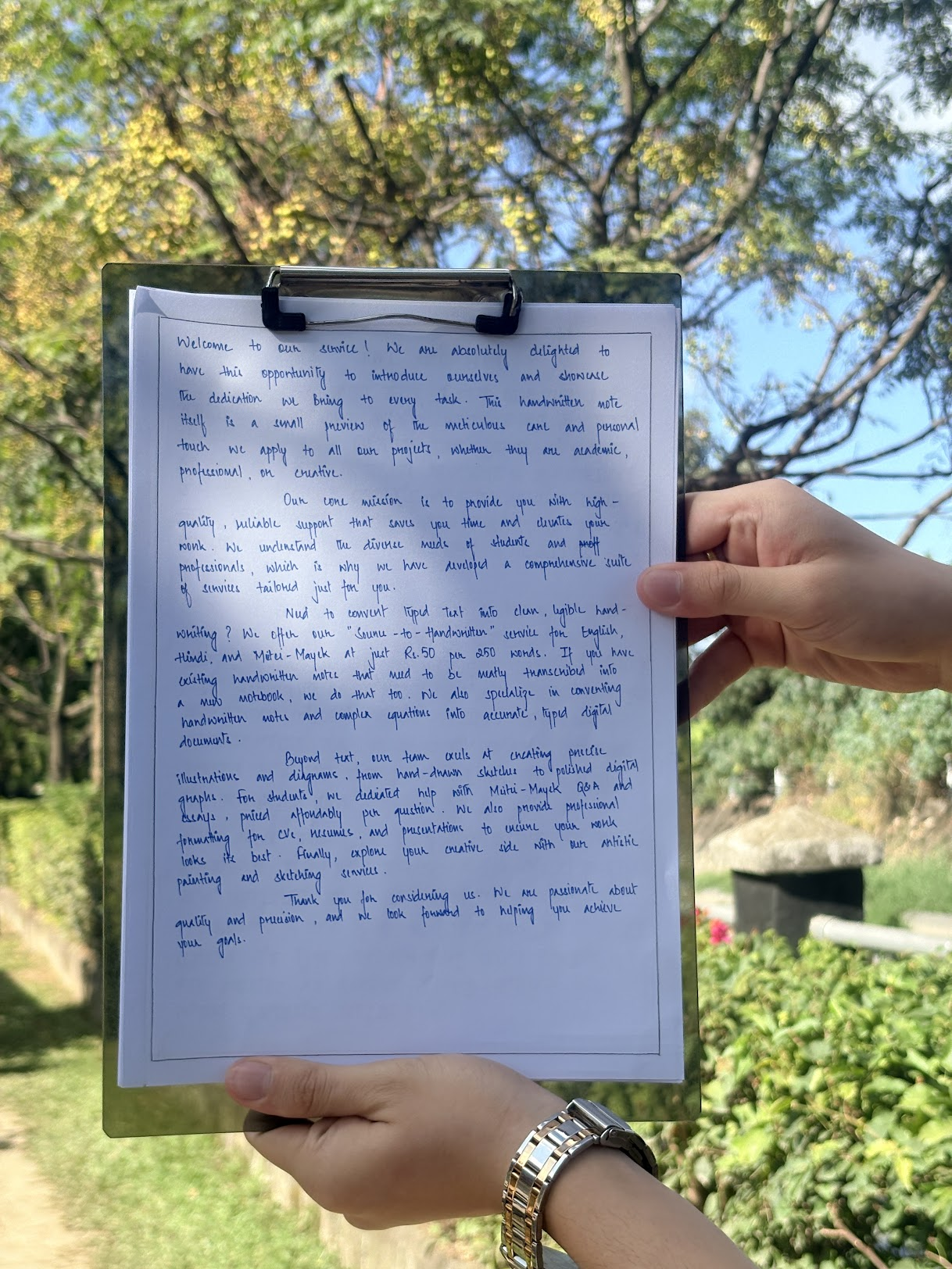 Handwriting sample of technical notes with diagrams