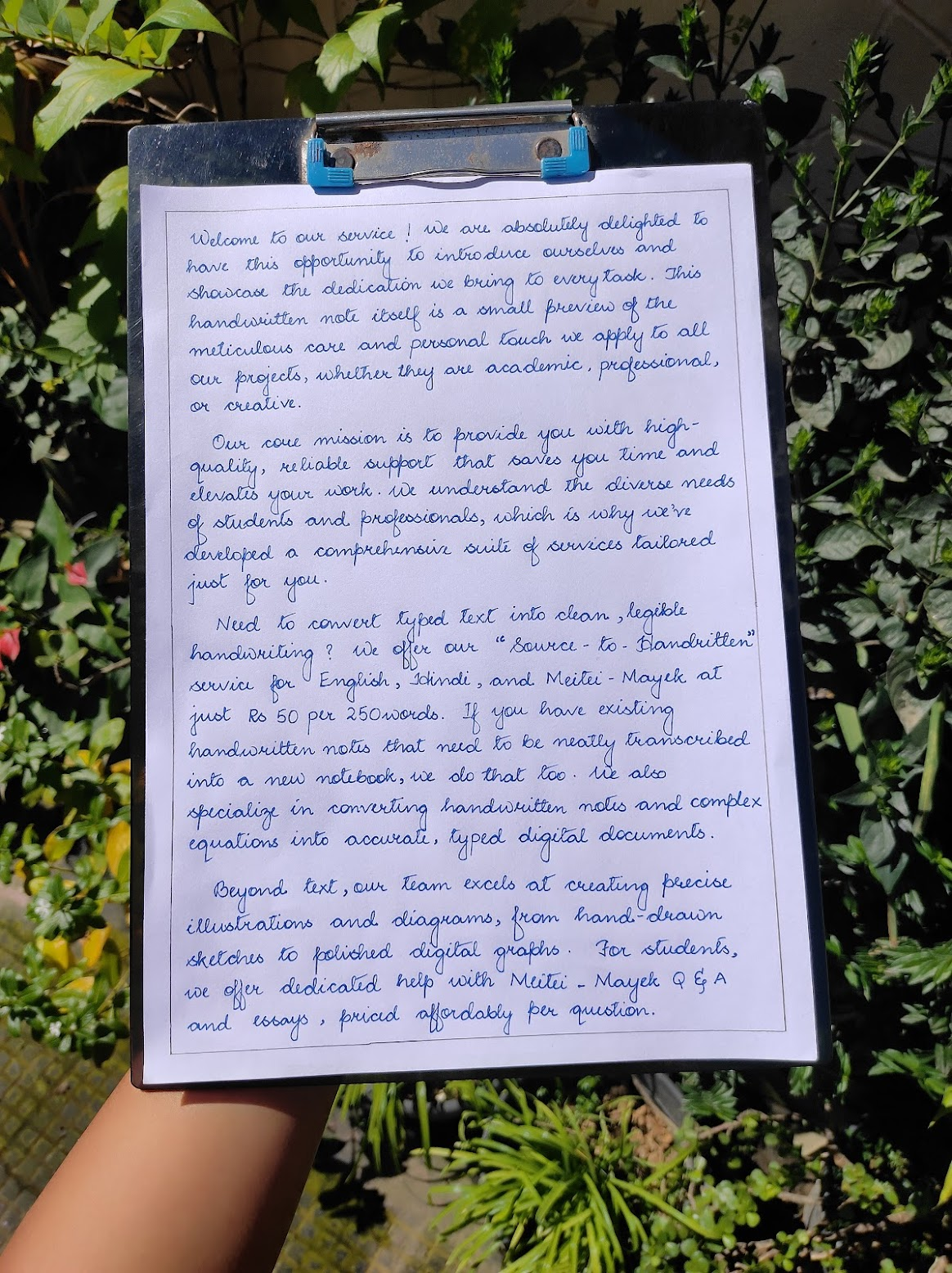 Handwriting sample of bullet point notes